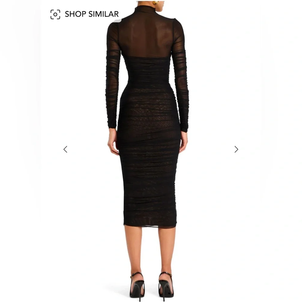 NWT 378.00 SEROYA TRINA MESH RUCHED MIDI DRESS MEDIUM - Picture 4 of 5